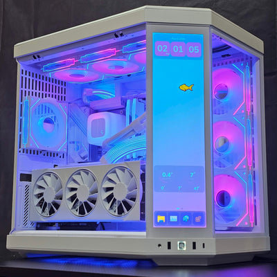 "Aura Fade V2" 9070 XT White Gaming PC (Ryzen 7 7800X3D + RX 9070 XT)