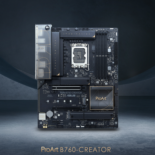 Computer motherboard with 'ProArt' branding on a dark background